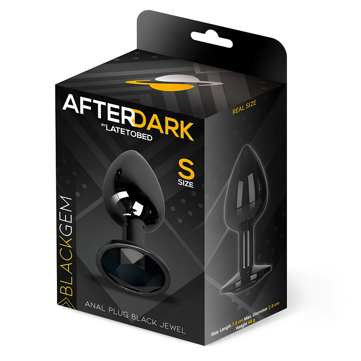 Черна кутия на Анален разширител Black Gem S от After Dark by LateToBed, с размери: дължина 7,2 см, диаметър 2,8 см, тегло 48 г