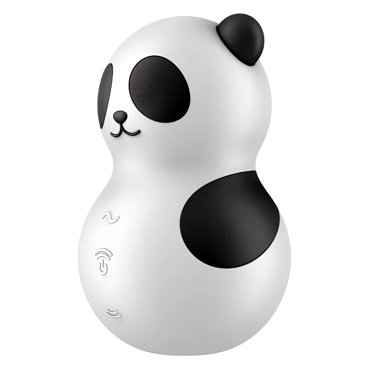 Satisfyer Pocket Panda – бяло устройство във форма на панда с черни уши и петна, отстрани с три сензорни бутона за управление