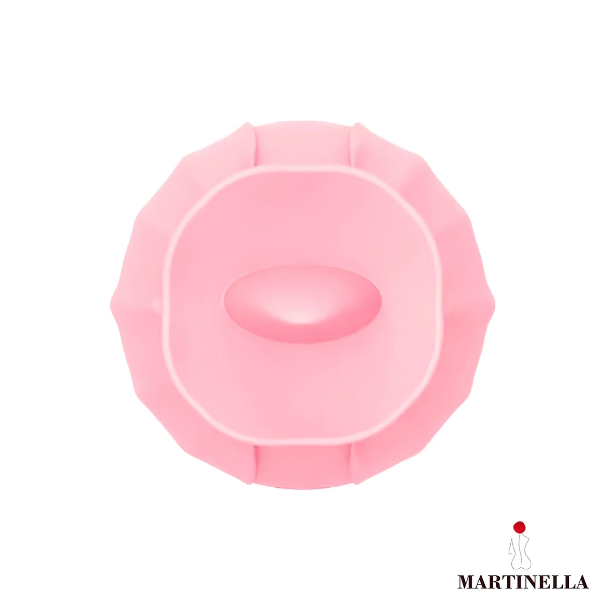 Martinella Licking Tongue в розов цвят, гледан отгоре: силиконов накрайник с овално изпъкнало място в центъра и логото на Martinella