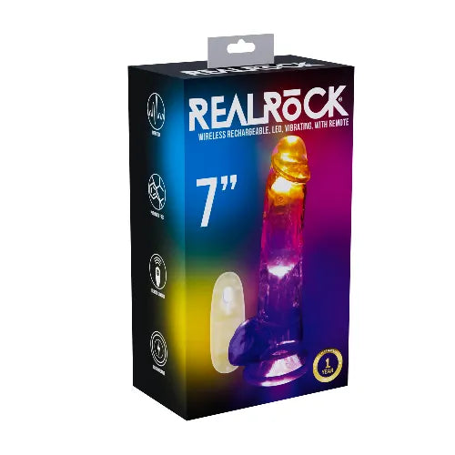 Дилдо Real Rock 18 см - светещо, с вибрация и дистанционно управление