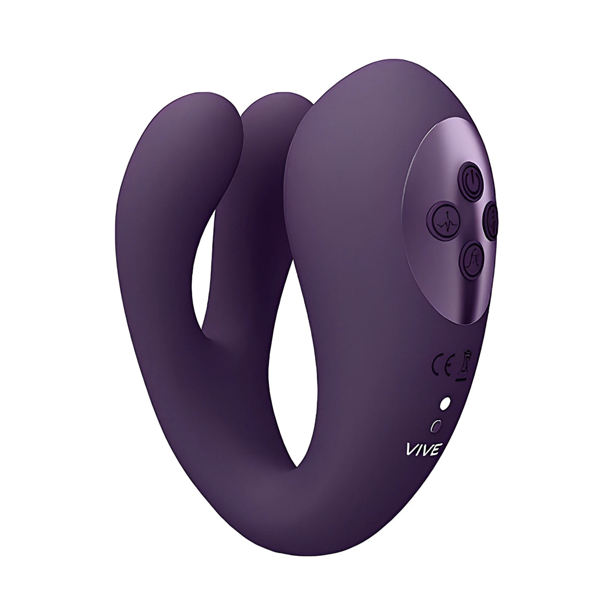 Стимулатор Yoko Purple на Vive в лилав цвят, поглед отстрани с четири бутона за управление и надпис VIVE