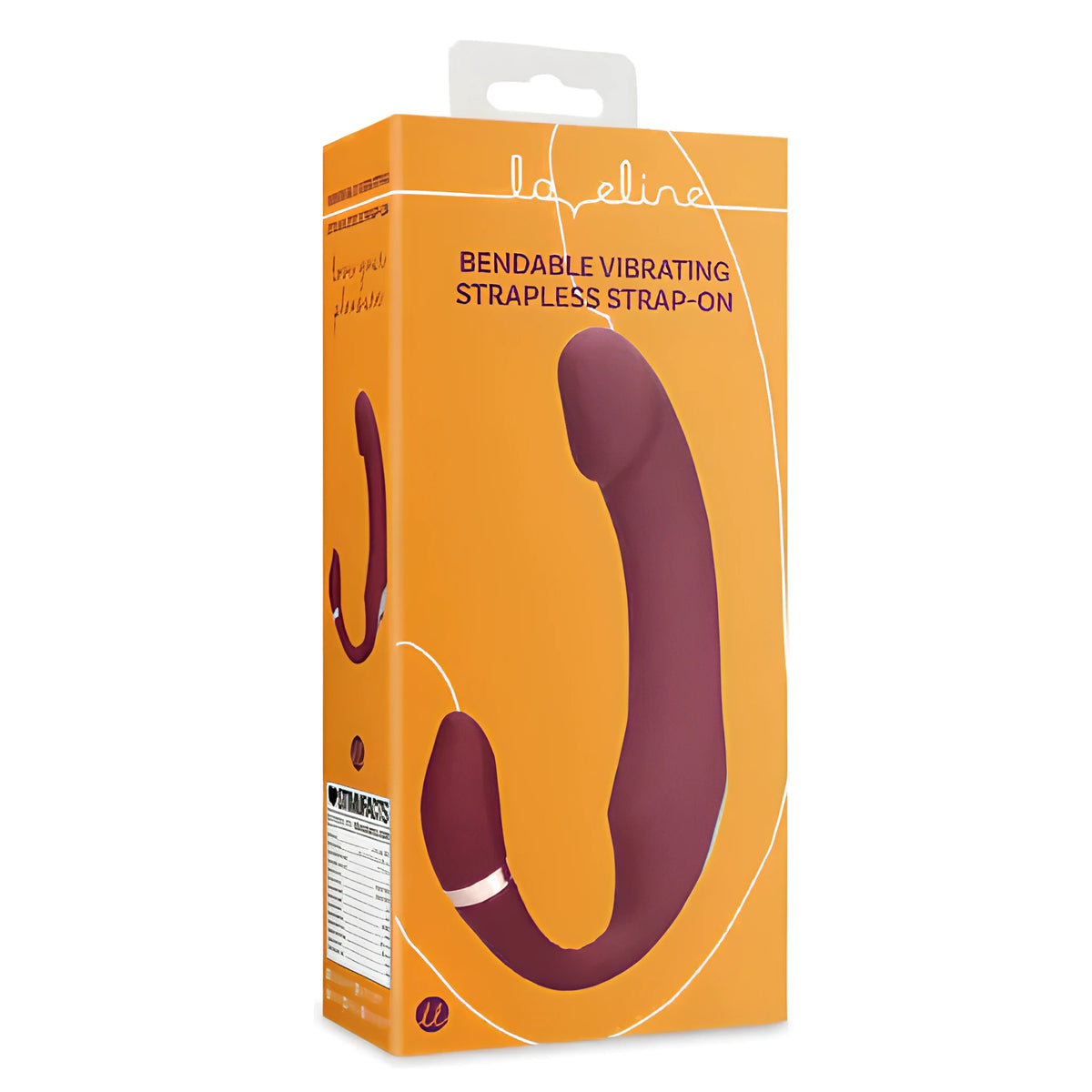 Оранжева кутия на Вибратор Bendable Strapless Strap-on на La Eline с бордо извит вибратор на лицевата страна