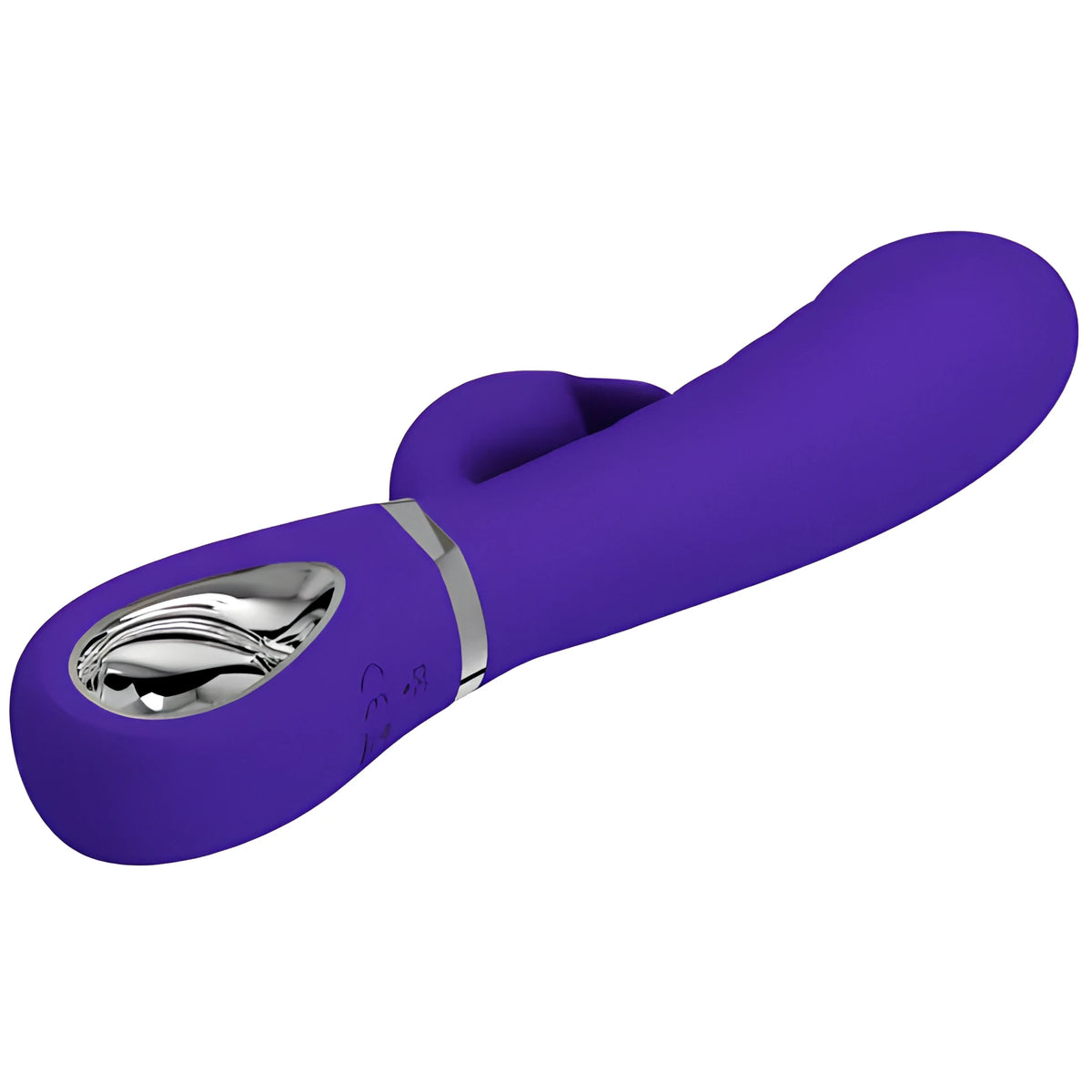 Вибратор Prescott Purple на Pretty Love в лилаво: страничен изглед с метален панел за управление и сребрист пръстен