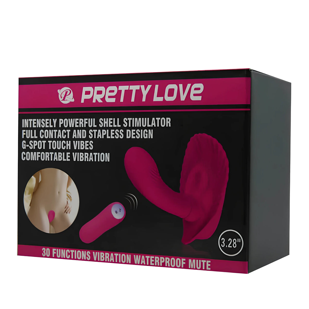 Черна кутия на Pretty Love за вибратор Fancy Clam с розов вибратор във формата на мидена черупка и дистанционно, 30 функции, водоустойчив