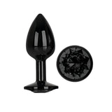 Анален разширител Black Gem M от страни и отгоре: черно лъскаво тяло и основа с черен кристал с шлифована повърхност