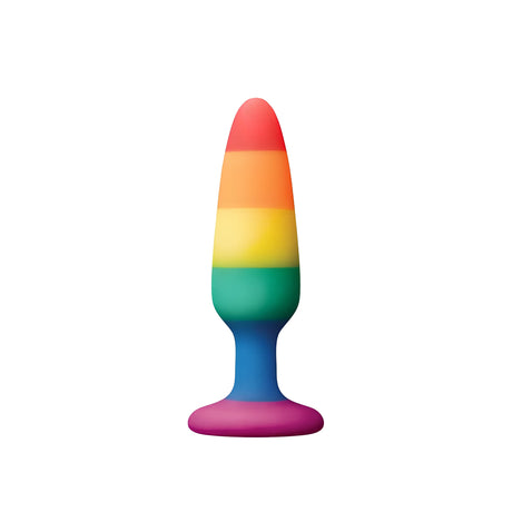Анален разширител Colours Pride Edition 11 см, изглед отпред: силиконов корпус в цветовете на дъгата с широка розова основа