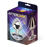 Лилава кутия на After Dark by LateToBed с метален анален разширител Heart White, размер L, със сърцевиден бял кристал и надпис „Real size“