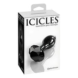 Кутия на стъклен масажор Icicles No. 78 на Pipedream с надпис „hand blown glass massager“ и черното стъкло с фасетирана основа