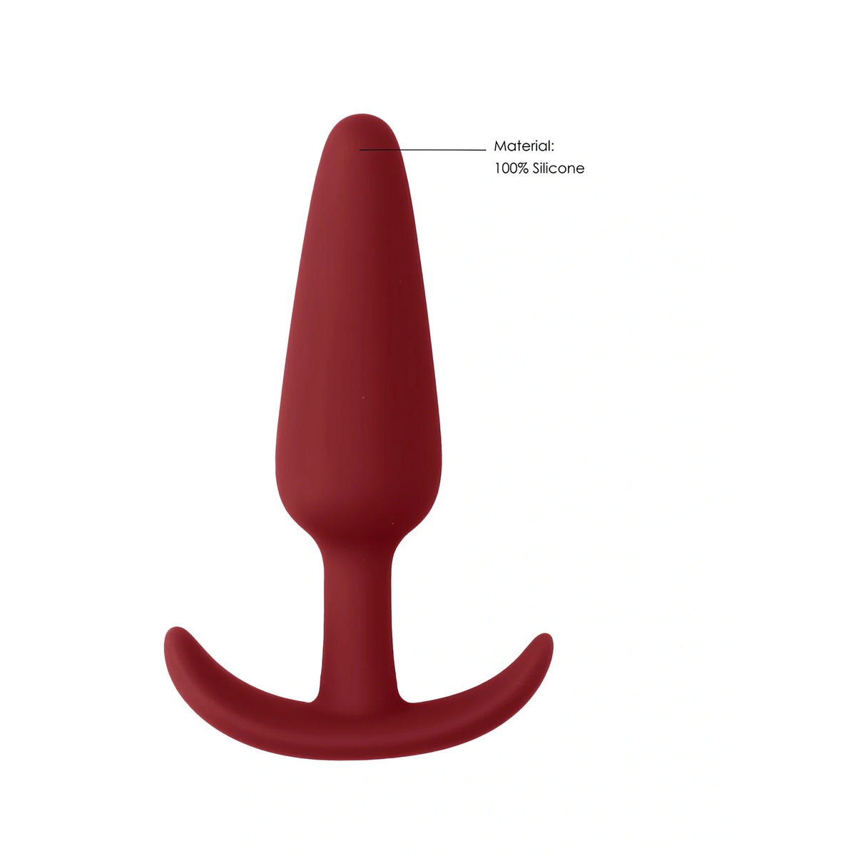 Анален разширител Narrow Beginner Red на Shots в бордо, изглед отпред, с надпис „Material: 100% Silicone“