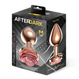 Кутия на AfterDark за анален разширител Pink Rose, размер M, с розовозлатист метален накрайник и розова роза в основата
