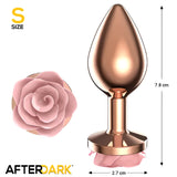 Анален разширител Pink Rose размер S в розово злато с розова роза на основата; размери 7,8 см височина и 2,7 см ширина