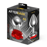 Кутия на Red Rose, размер M, с лого After Dark: метална тапа с червена роза в основата и надпис „Real size“