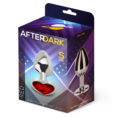 Кутия на анален разширител с червено сърце, размер S, от серията After Dark на LateToBed, с размери и тегло на страната