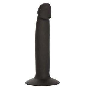 Анален разширител Slim Anal Stud на California Exotic – черен силиконов модел с разширена основа-вакуум, изправен, изглед отпред