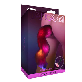 Кутия на Taboom Unicorn с LED опашка в розово, червено и оранжево, надпис Glow in the dark и размер Ø 2,8 см
