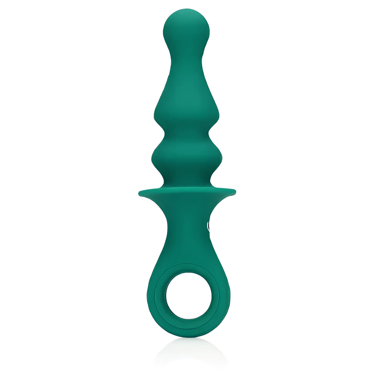 Анален вибратор Pawn Shaped на Shots в зелено – изглед отпред: заоблен връх, ребра, широка основа и халка за хващане