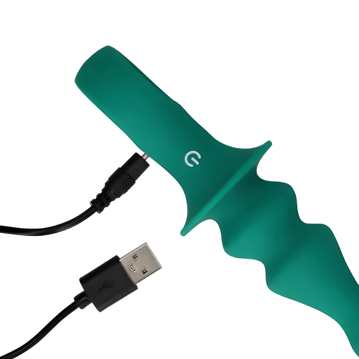 Анален вибратор Pawn Shaped в зелено със свързан черен USB кабел за зареждане до дръжката и бутон за включване