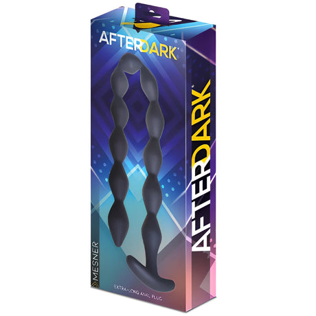 Кутия на Mesner от серията After Dark с прозрачен прозорец, през който се вижда черната силиконова броеница с дръжка