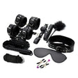 BDSM комплект от 10 части Control Me на Guilty Toys в черно: маншети, нашийник, превръзка за очи, камшик, перо, въже и щипки