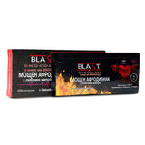 Blast – мощен афродизиак за мъже, вкус горски плодове: черна кутия и пакетче с пламъци и червено сърце с крилца