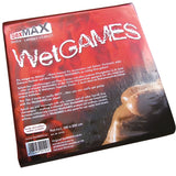 Опаковка на червен PVC чаршаф SexMAX WetGames, 180 x 220 см, с текст на немски и английски и баркод