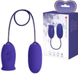 Лилав стимулатор Daisy-Youth на Pretty Love с две части, свързани с кабел, до кутията си с лилав дизайн