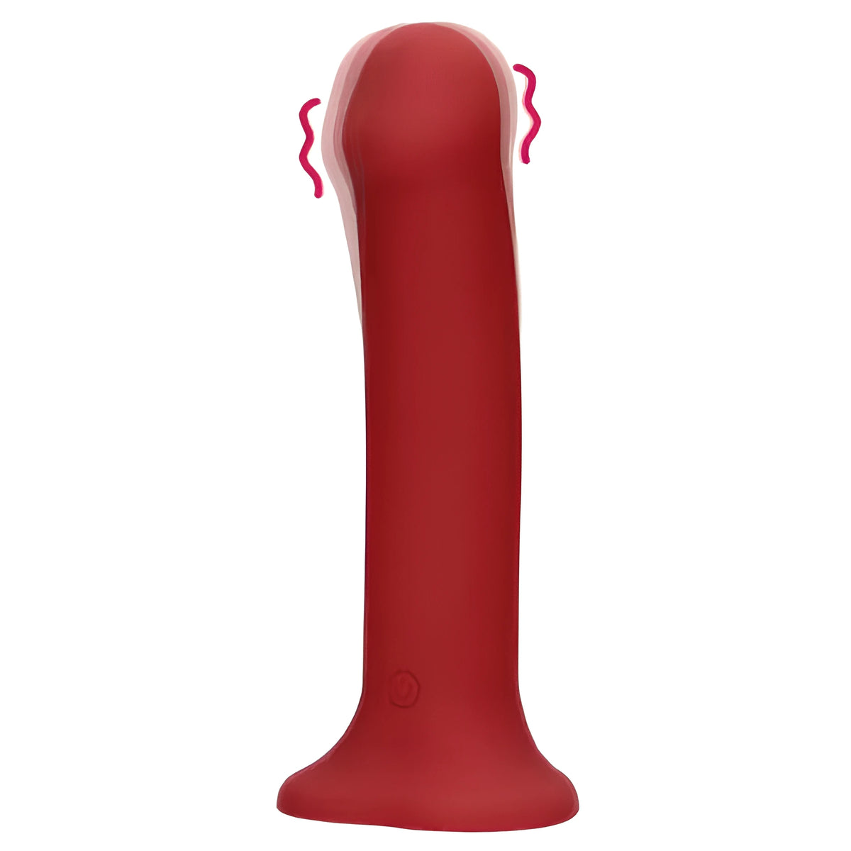 Червено силиконово вибриращо дилдо Non-Phallic Vibrating Large на Shots с широка основа, бутон за управление и вълнички, показващи вибрацията