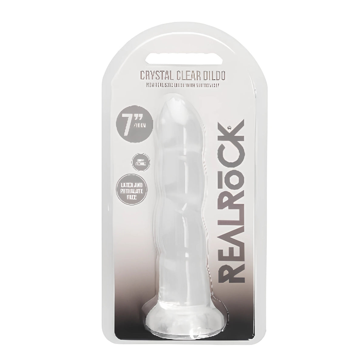 Дилдо Non-Realistic 17 см на Shots в прозрачна опаковка с надпис REALROCK, Crystal Clear Dildo и размер 7 инча