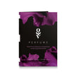 Черна кутийка-проба с лилави вълнообразни шарки и надписи PERFUME и Pheromone Perfume за феромонен парфюм Floral-fruity, 1 мл