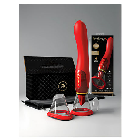 Her Ultimate Pleasure 24K Gold на Pipedream в червено с два прозрачни накрайника, черна кутия, текстилно калъфче и опаковка Fantasy For Her