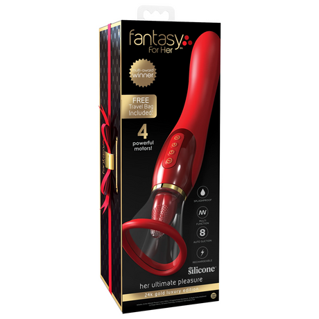 Черна кутия с червена панделка на Fantasy For Her Her Ultimate Pleasure 24K Gold с червено устройство, 4 мотора и безплатна чанта
