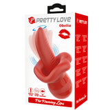 Червена кутия на Pretty Love Obelia с надпис „The Flaming Lips“, червен силиконов стимулатор и три иконки с функции