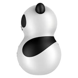 Satisfyer Pocket Panda в бяло и черно, изглед отстрани със заоблено тяло, черно ухо и черно петно на гърба