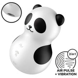Satisfyer Pocket Panda във форма на панда с бутони отпред, лупа с отвор за въздушни импулси и надпис 2 in 1 Air Pulse + Vibration