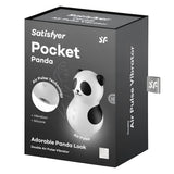 Тъмносива кутия на Satisfyer Pocket Panda с фигурка на панда, надпис Air Pulse Technology и Double Air Pulse Vibrator