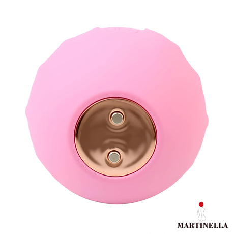 Martinella Licking Tongue в розово – изглед отзад с кръгла златиста зона с два магнитни контакта за зареждане