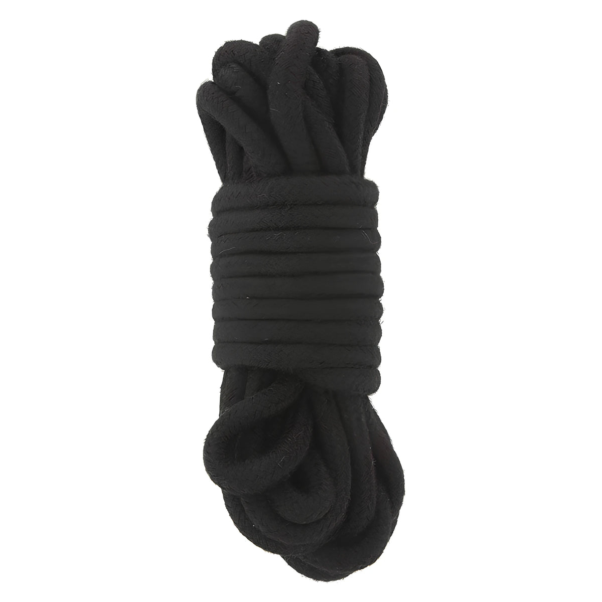 Черно памучно въже от комплект Amazing Bondage на ToyJoy, навито на руло и пристегнато с няколко навивки по средата