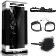 Комплект Deluxe Bondage Kit Black III на Lovetoy: черна кутия и до нея топка с каишка, white белезници с верига и пухкава перушина