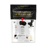 Гръб на опаковката на комплект Instruments of Pleasure на Bijoux Indiscrets с описания на пръстен, сатенена маска и сатенени връзки