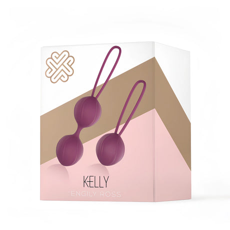 Кутия на комплект вагинални топчета Kelly на Engily Ross с принт в бяло, кафяво и розово и бордо топчета с гъвкави връзки