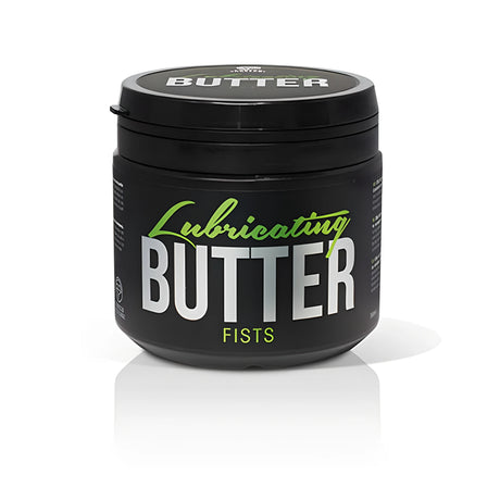 Черна кутия на лубриканта Butter Fists на Cobeco Pharma със зелен и бял надпис Lubricating Butter Fists на етикета
