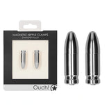 Магнитни щипки Ouch! Diamond Bullet в черна опаковка с прозорец до две сребристи щипки във формата на куршум с кристал в основата