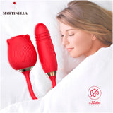 Martinella Airflow Rose с тласкащ накрайник в червено, до усмихната спяща жена под бяла завивка и надпис за ниво на шум до 50 dB