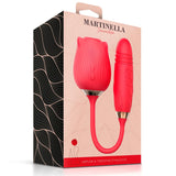 Кутията на Martinella Airflow Rose и Thrusting Stimulator Egg с червен уред във форма на роза и яйце, черна страна с златист модел