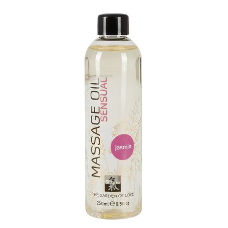 Масажно олио Ecstasy с аромат жасмин – бутилка 250 ml с черен капак и етикет Shiatsu Massage Oil Sensual