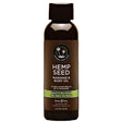 Кафява бутилка масажно олио Hemp Seed на Earthly Body с черна капачка и зелена лента на етикета „Naked in the Woods“, 60 мл
