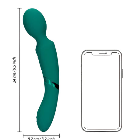 Масажор Double-Sided - Green Gable в зелено до контур на смартфон за сравнение; размери: дължина 24 см, ширина 8,2 см