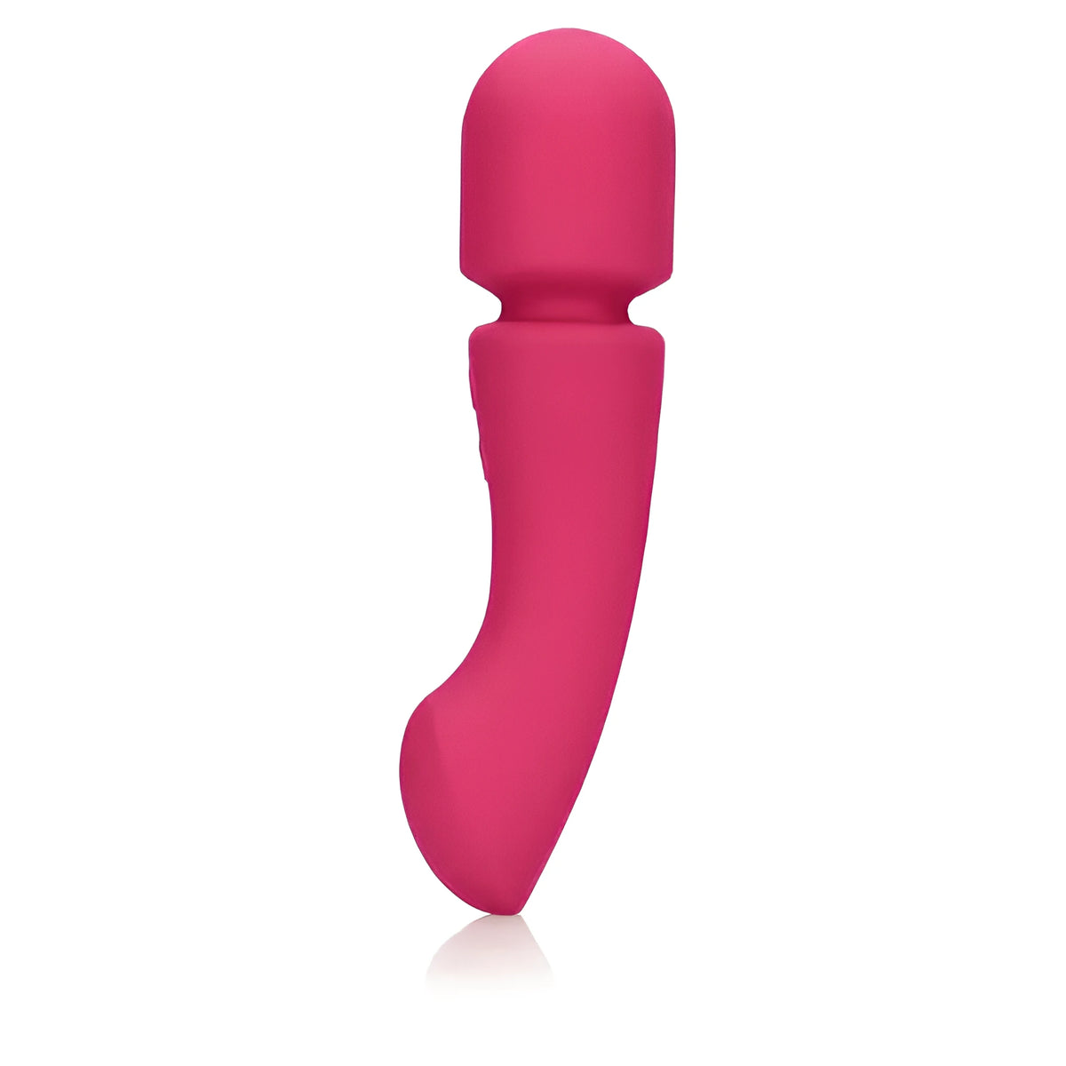 Масажор Double-Sided Ultra Soft Silicone на Shots в розов цвят, страничен изглед на извитата дръжка и закръглената глава