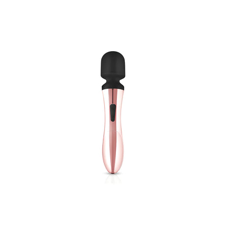 Масажор Rosy Gold Curve Massager отпред: черна мека глава и розово-златиста дръжка с черно копче за управление