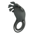 Master ring на Pretty Love – тъмносива силиконова вибрираща пръстеновидна играчка с двойна гумена примка и релефни лястовичи краища, изглед отстрани